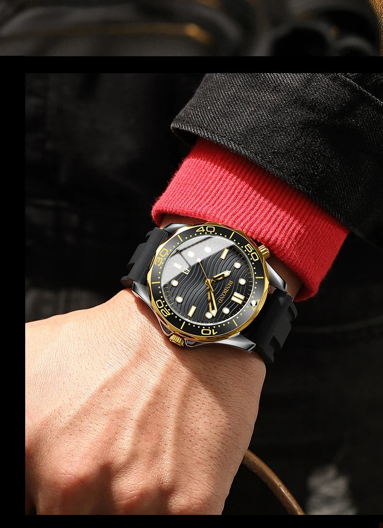 BINBOND Brand New Fashion Ultra-thin Sea Horse Series Men Business Quartz  Watches Waterproof Luminous Sports Casual Men's Watch
