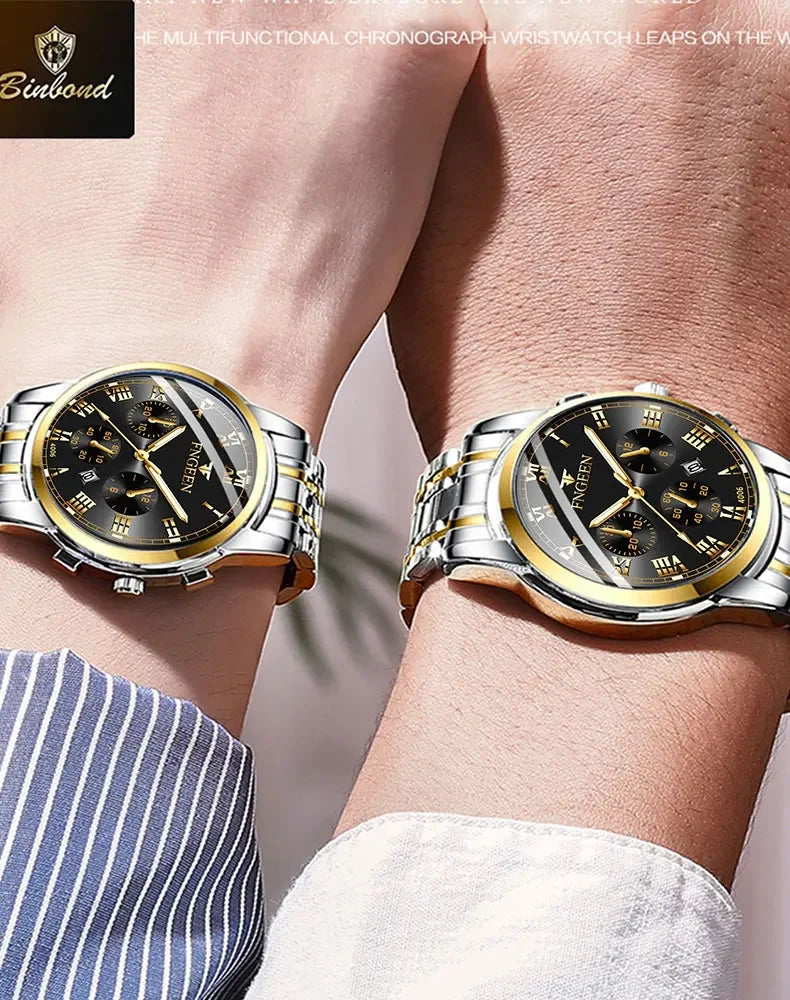 BINBOND 2pcs Couple Watches Fashion Top Brand Men Ladies for Quartz Watch Lover Waterproof Stainless Steel Watch Valentine Gift
