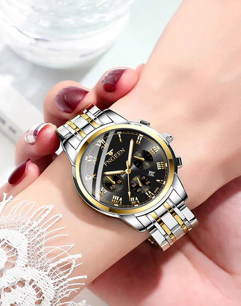 BINBOND 2pcs Couple Watches Fashion Top Brand Men Ladies for Quartz Watch Lover Waterproof Stainless Steel Watch Valentine Gift