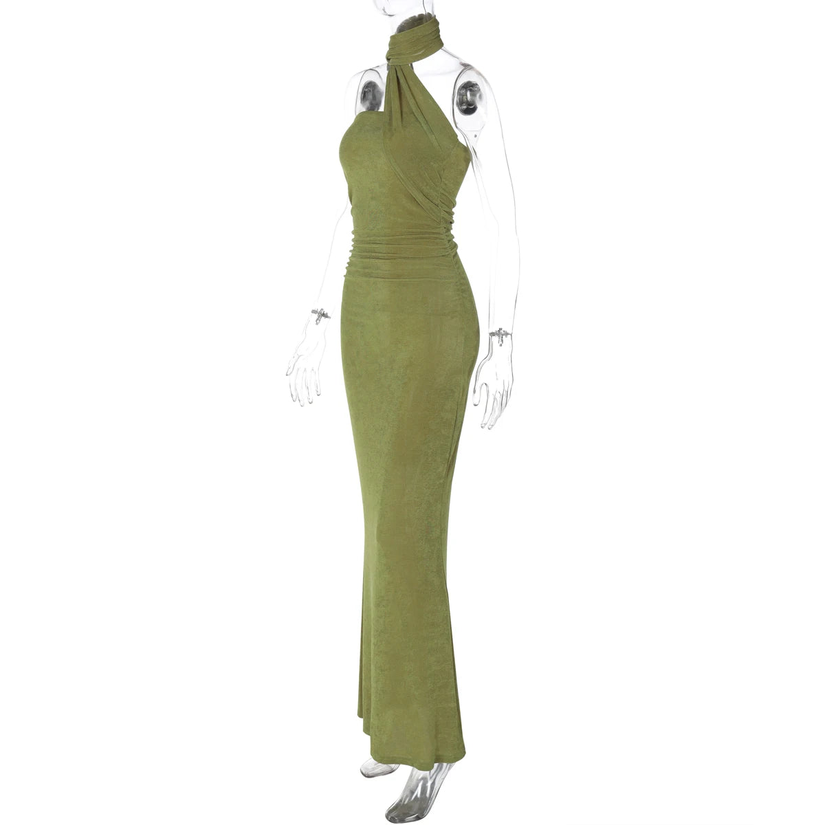 Hugcitar Elegant Solid Halter Sleeveless Backless Ruched Sexy Bodycon Maxi Dress Summer Women Y2K Outfit Evening Party Festival