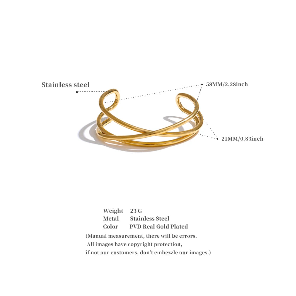 Yhpup 58mm Open Stainless Steel Metal Hollow Line Fashion Bracelet Bangle for Women Smooth Personalized Wrist Jewelry Wholesale