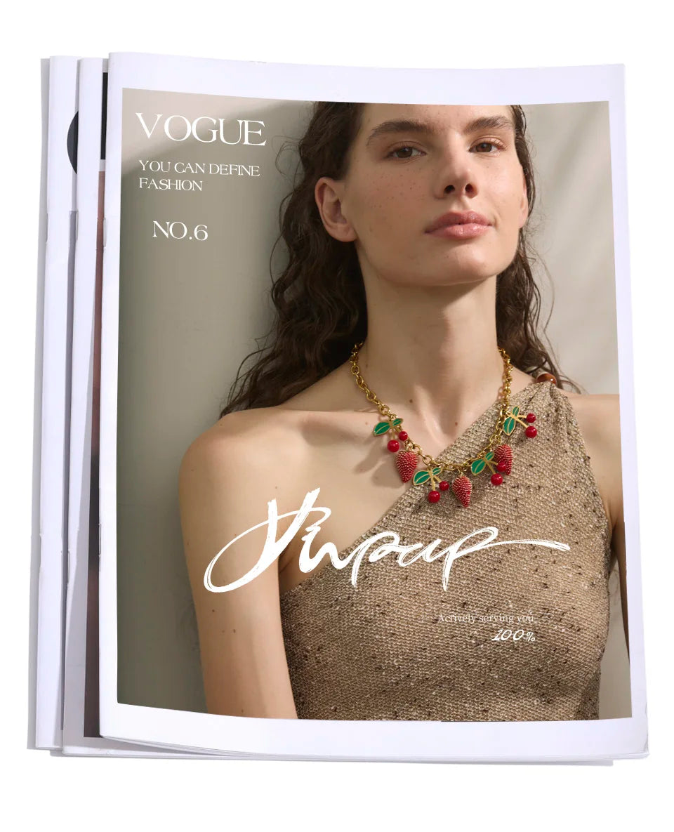 Yhpup 2025 Red Enamel Acrylic Cherry Strawberry Drop Necklace for Women Stainless Steel Fruit Handmade Fashion Collar Jewellery