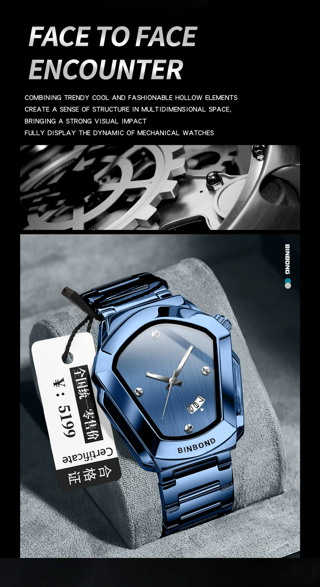 BINBOND Luxury Mens Watches Stainless Steel Strap New Concept Quartz Calendar Business Sports WristWatch Fashion Watches For Men