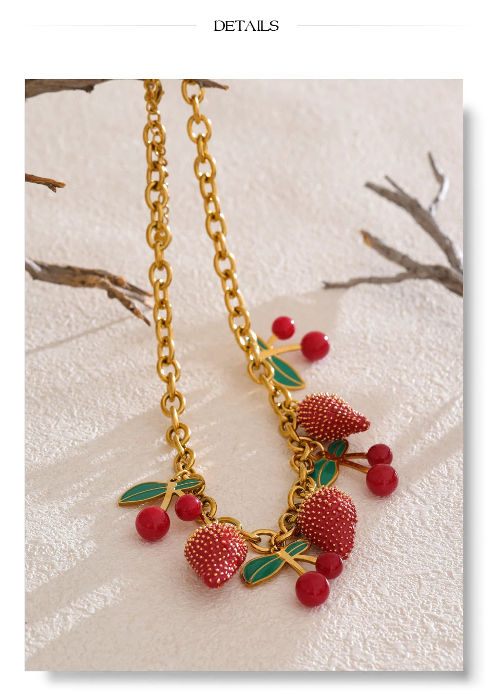 Yhpup 2025 Red Enamel Acrylic Cherry Strawberry Drop Necklace for Women Stainless Steel Fruit Handmade Fashion Collar Jewellery