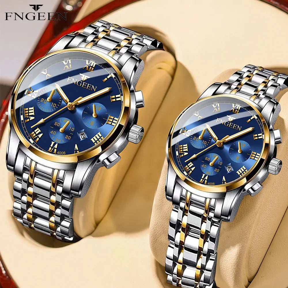 BINBOND 2pcs Couple Watches Fashion Top Brand Men Ladies for Quartz Watch Lover Waterproof Stainless Steel Watch Valentine Gift