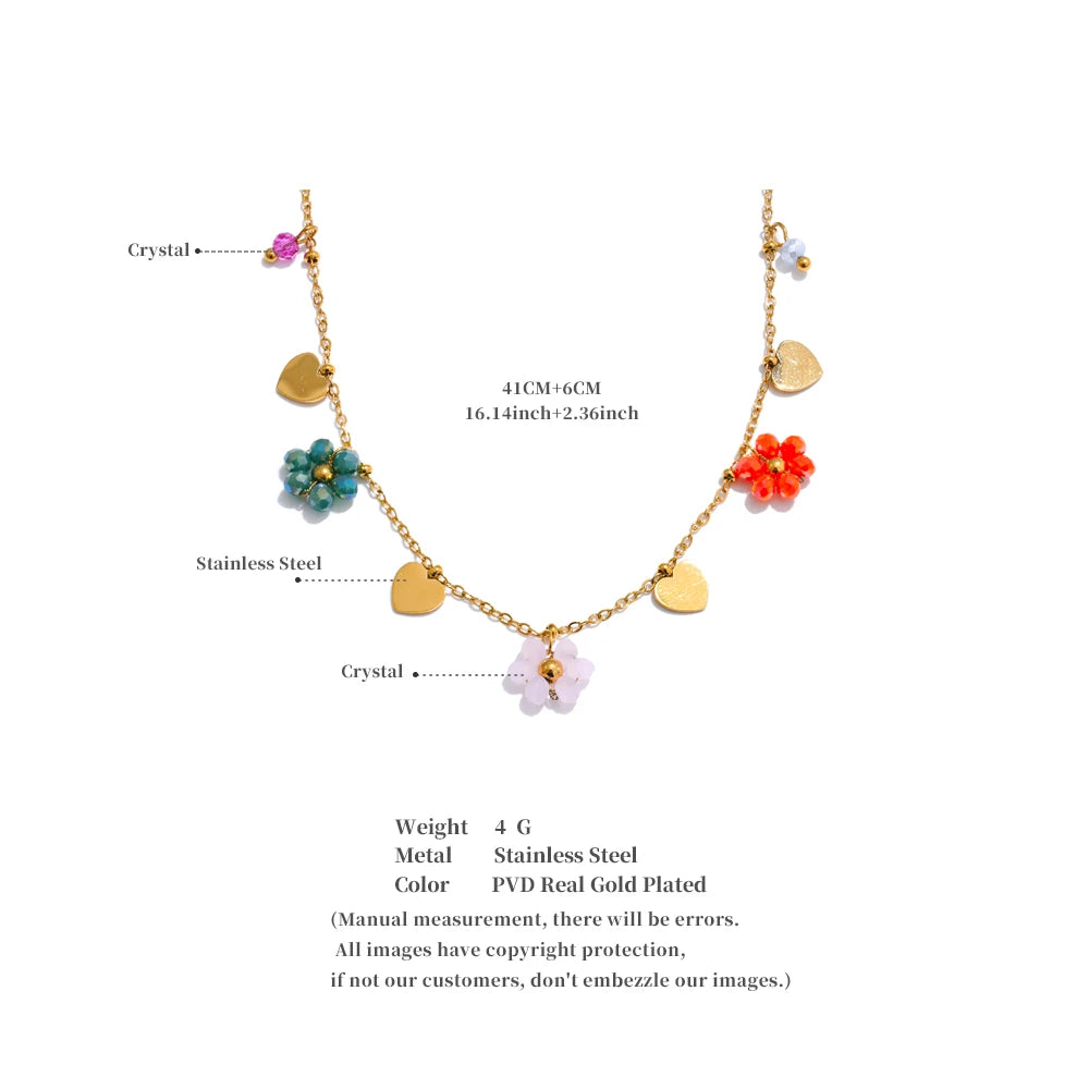 Yhpup Summer Fashion Crystal Flower Pendant Necklace for Women Stainless Steel Handmade Cute Collar Jewelry 2025 Waterproof