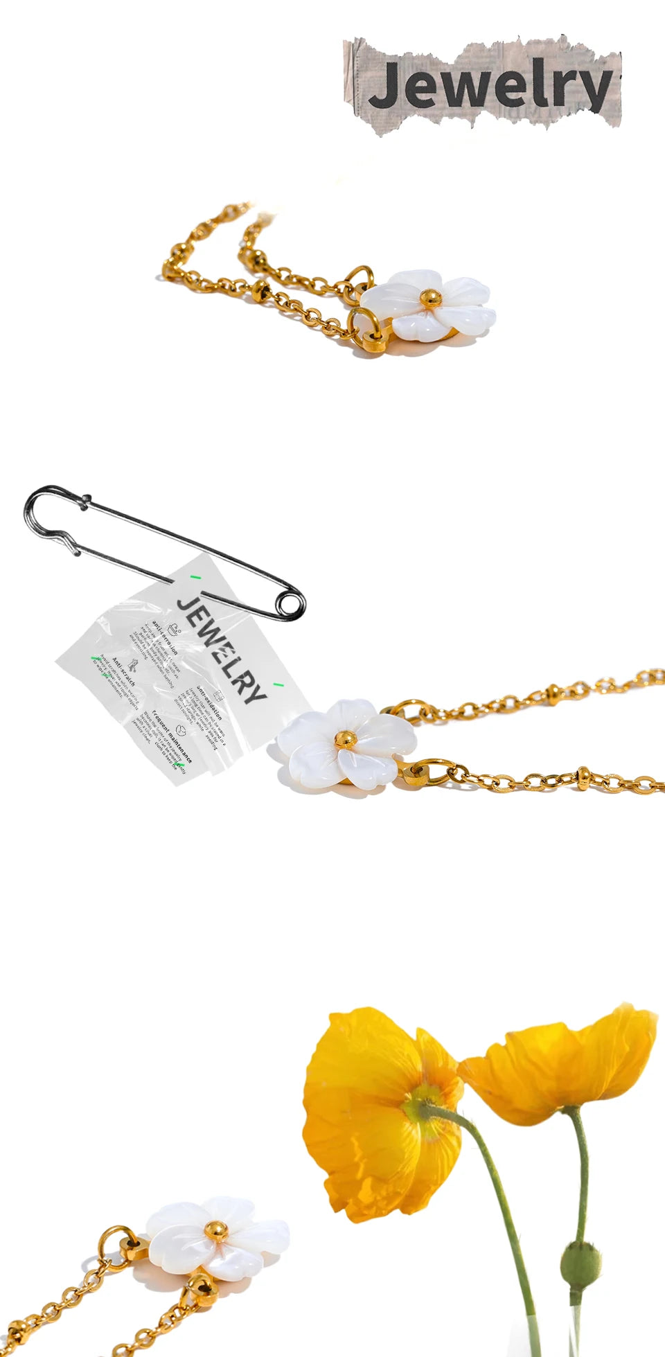 Yhpup Chic Fashion Natural Shell Flower Pendant Necklace Gift Stainless Steel Exquisite Chain Gold Color Premium Jewelry Bijoux