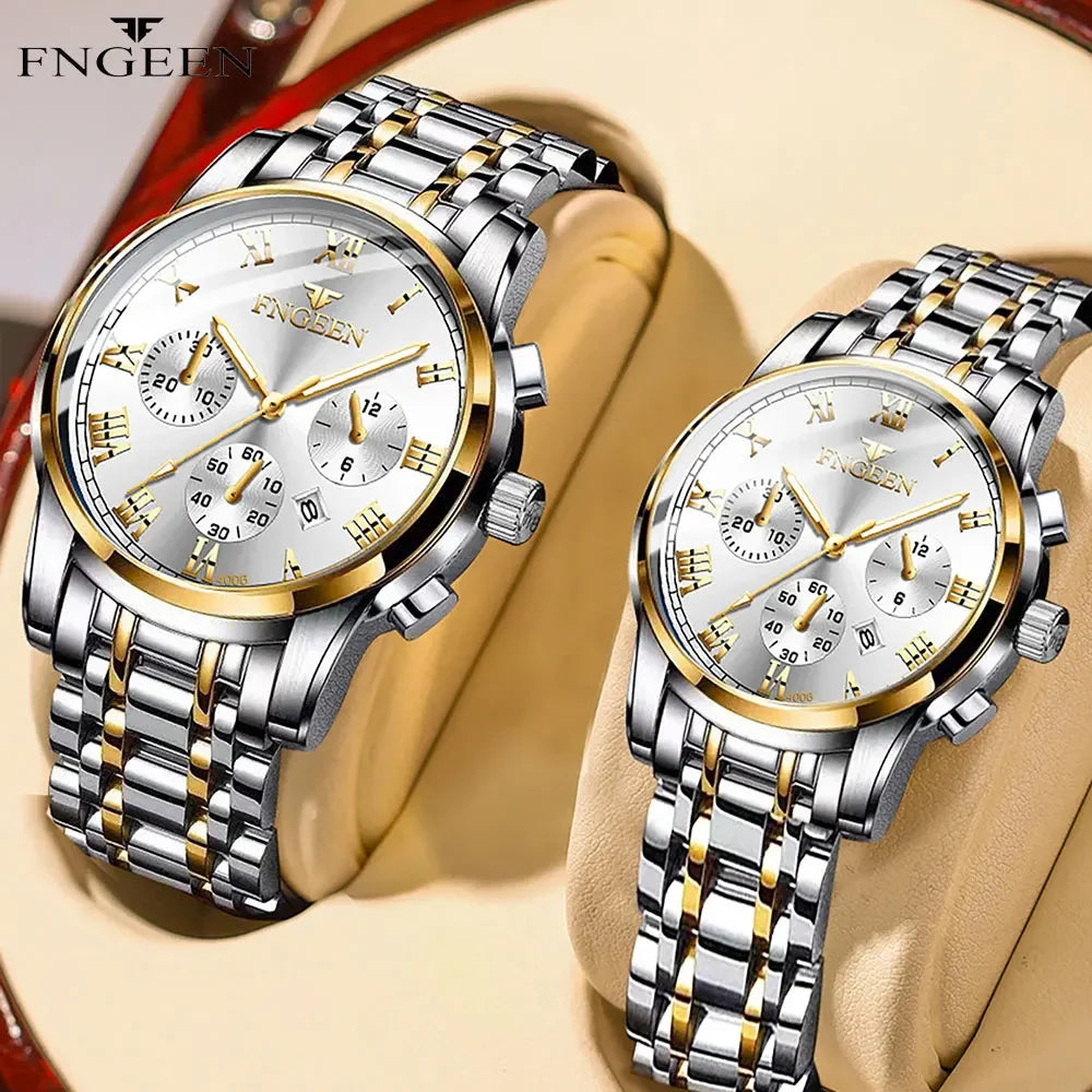 BINBOND 2pcs Couple Watches Fashion Top Brand Men Ladies for Quartz Watch Lover Waterproof Stainless Steel Watch Valentine Gift