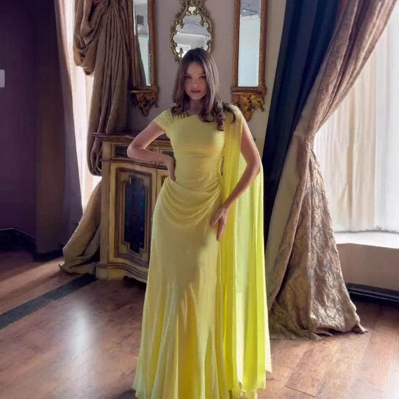Women Elegant Dress Cape Spliced Slim Fit Floor Length Dresses Solid Short Sleeve Sheath Party Vestidos Basis Lady Summer