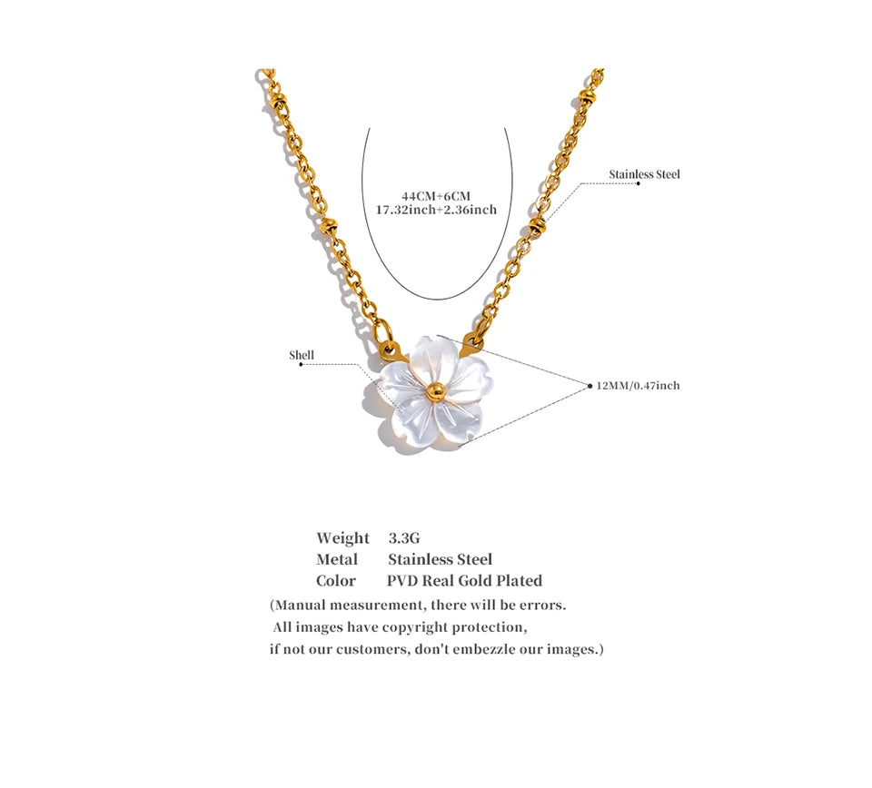 Yhpup Chic Fashion Natural Shell Flower Pendant Necklace Gift Stainless Steel Exquisite Chain Gold Color Premium Jewelry Bijoux