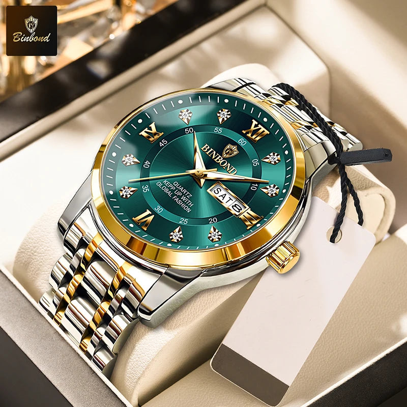BINBOND 7169 Men's Watches Trend Fashion Star Ring Dial Original Quartz Watch for Man Waterproof Stainless Steel Luminous