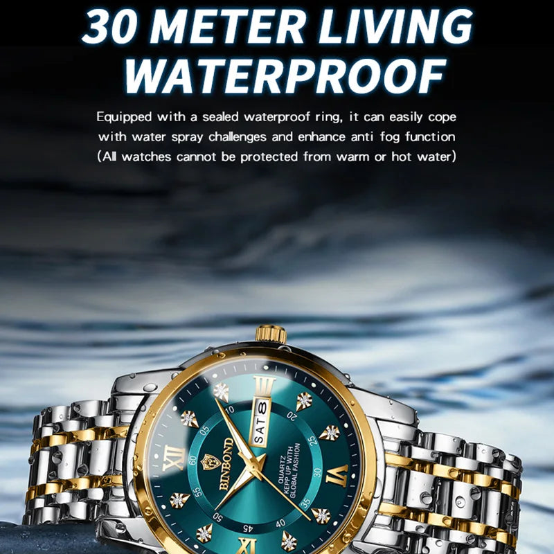 BINBOND 7169 Men's Watches Trend Fashion Star Ring Dial Original Quartz Watch for Man Waterproof Stainless Steel Luminous