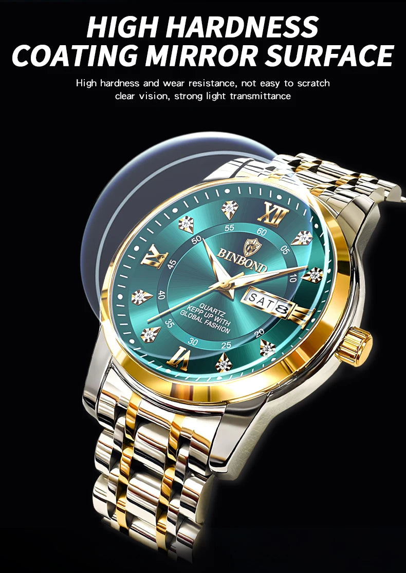 BINBOND 7169 Men's Watches Trend Fashion Star Ring Dial Original Quartz Watch for Man Waterproof Stainless Steel Luminous