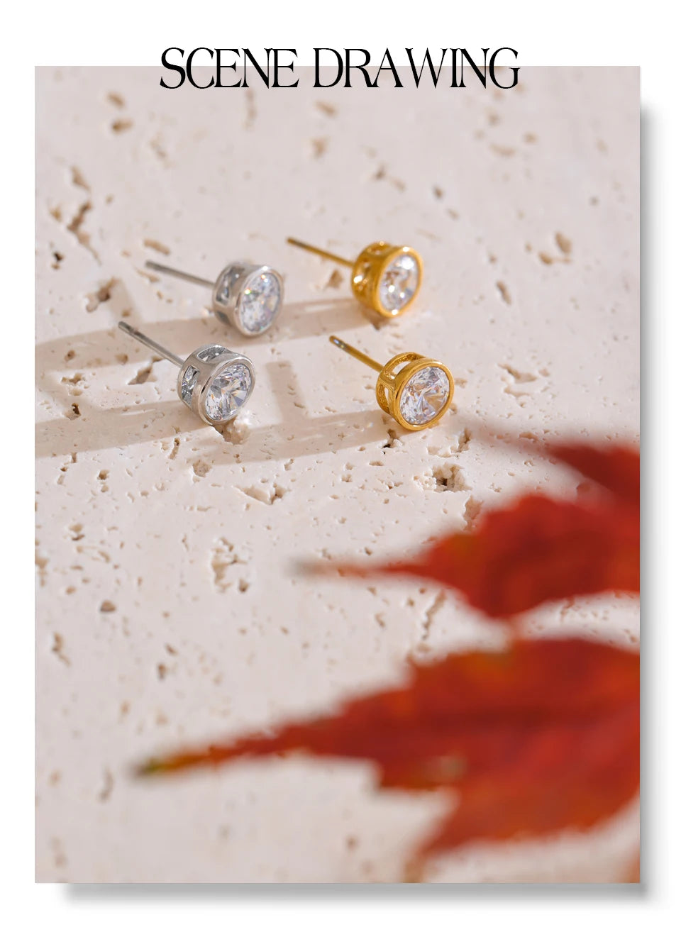 Yhpup High-Grade AAA Shiny Cubic Zirconia Round Stud Earrings Luxury Stainless Steel Daily Premium Jewelry Accessories