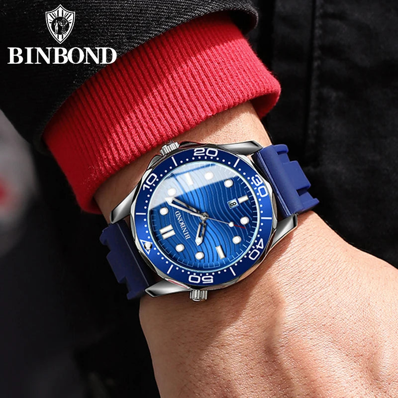 BINBOND Brand New Fashion Ultra-thin Sea Horse Series Men Business Quartz  Watches Waterproof Luminous Sports Casual Men's Watch