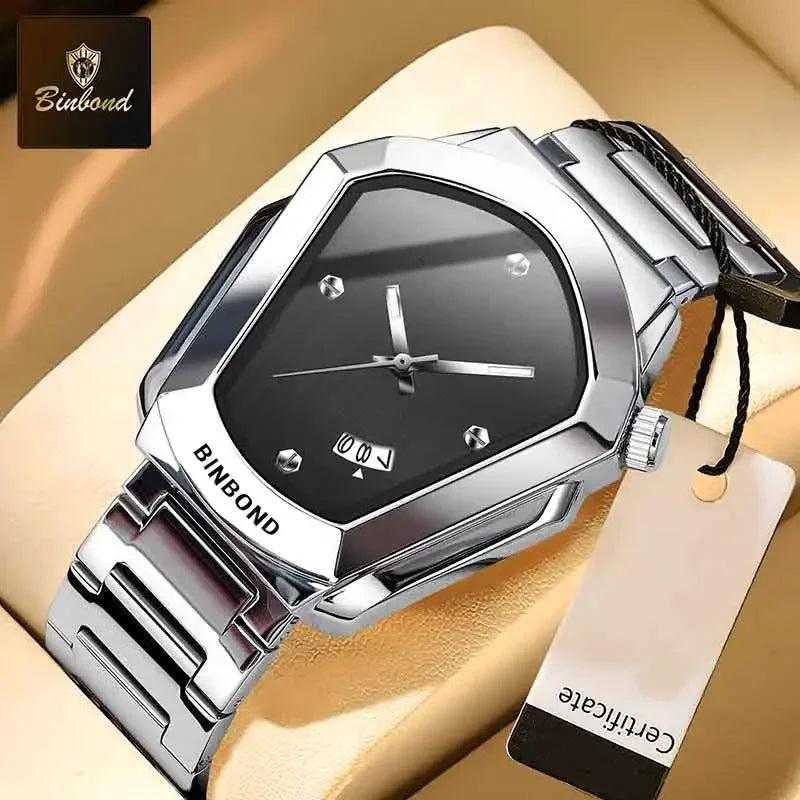 BINBOND Luxury Mens Watches Stainless Steel Strap New Concept Quartz Calendar Business Sports WristWatch Fashion Watches For Men