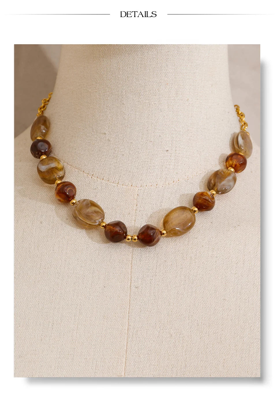 Yhpup Stainless Steel Resin Beads Chain Statement Necklace Waterproof PVD Plated Handmade Attractive Neck Jewelry Accessories