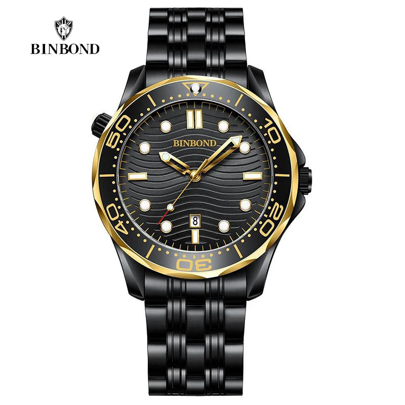 BINBOND Brand New Fashion Ultra-thin Sea Horse Series Men Business Quartz  Watches Waterproof Luminous Sports Casual Men's Watch