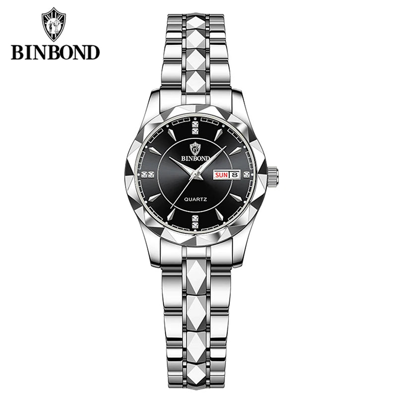 BINBOND B5552 New Luxury Brand Quartz Womens Watches 30M Waterproof Luminous Date Wristwatch Fashion Business Womens Watches