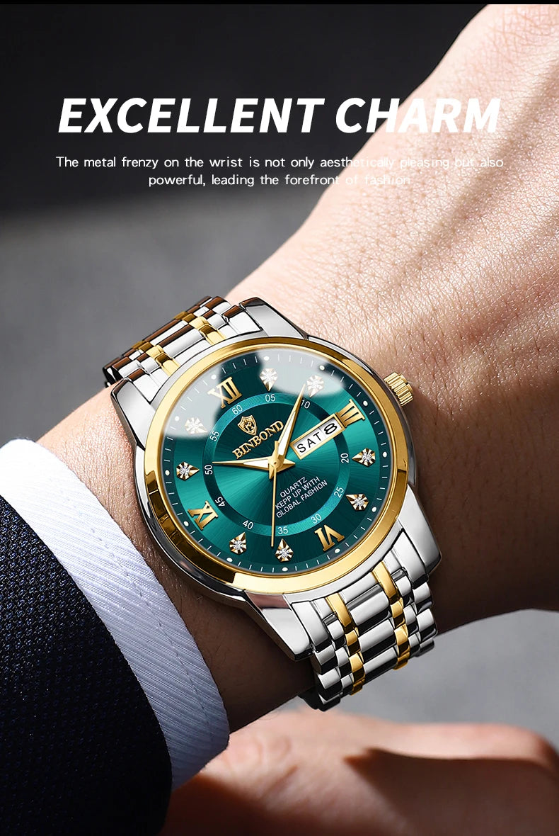 BINBOND 7169 Men's Watches Trend Fashion Star Ring Dial Original Quartz Watch for Man Waterproof Stainless Steel Luminous