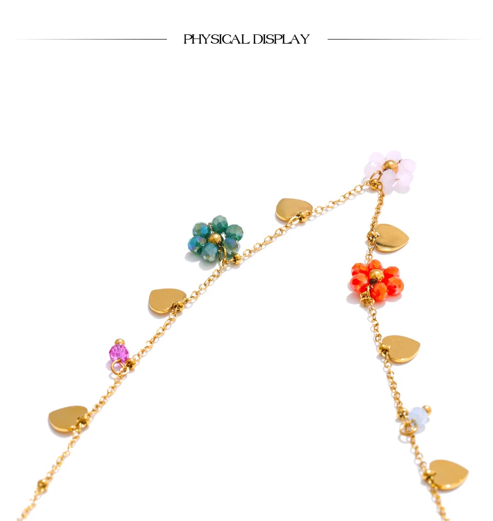 Yhpup Summer Fashion Crystal Flower Pendant Necklace for Women Stainless Steel Handmade Cute Collar Jewelry 2025 Waterproof