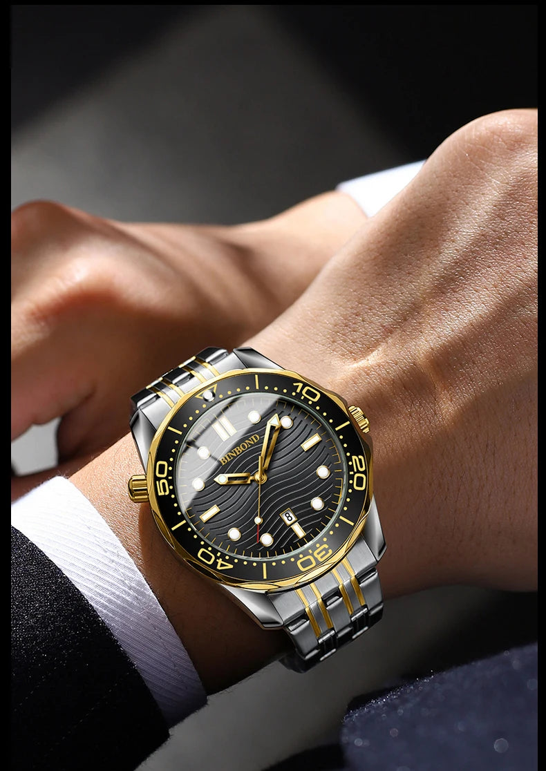 BINBOND Brand New Fashion Ultra-thin Sea Horse Series Men Business Quartz  Watches Waterproof Luminous Sports Casual Men's Watch
