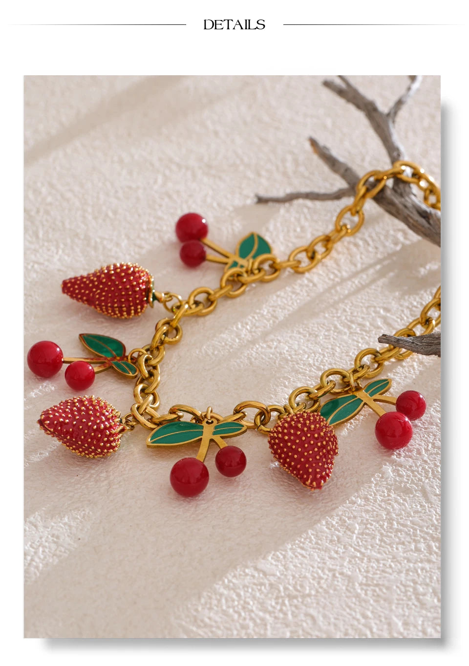 Yhpup 2025 Red Enamel Acrylic Cherry Strawberry Drop Necklace for Women Stainless Steel Fruit Handmade Fashion Collar Jewellery