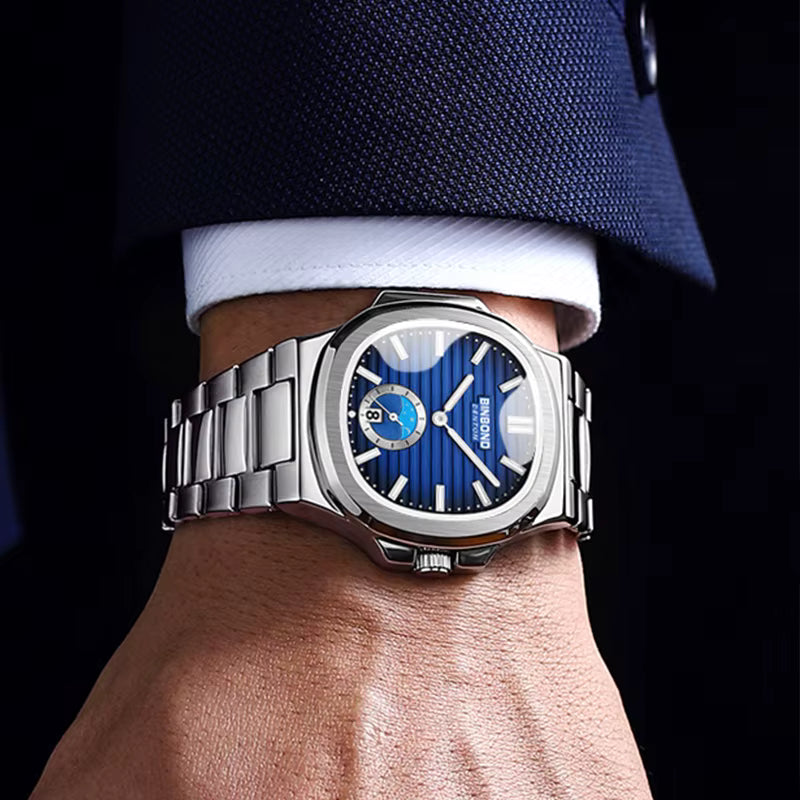 BINBOND Men's Business Quartz Watch – Stainless Steel Waterproof Wristwatch