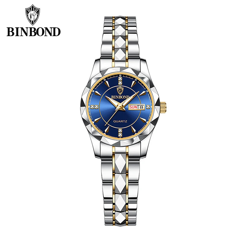 BINBOND B5552 New Luxury Brand Quartz Womens Watches 30M Waterproof Luminous Date Wristwatch Fashion Business Womens Watches