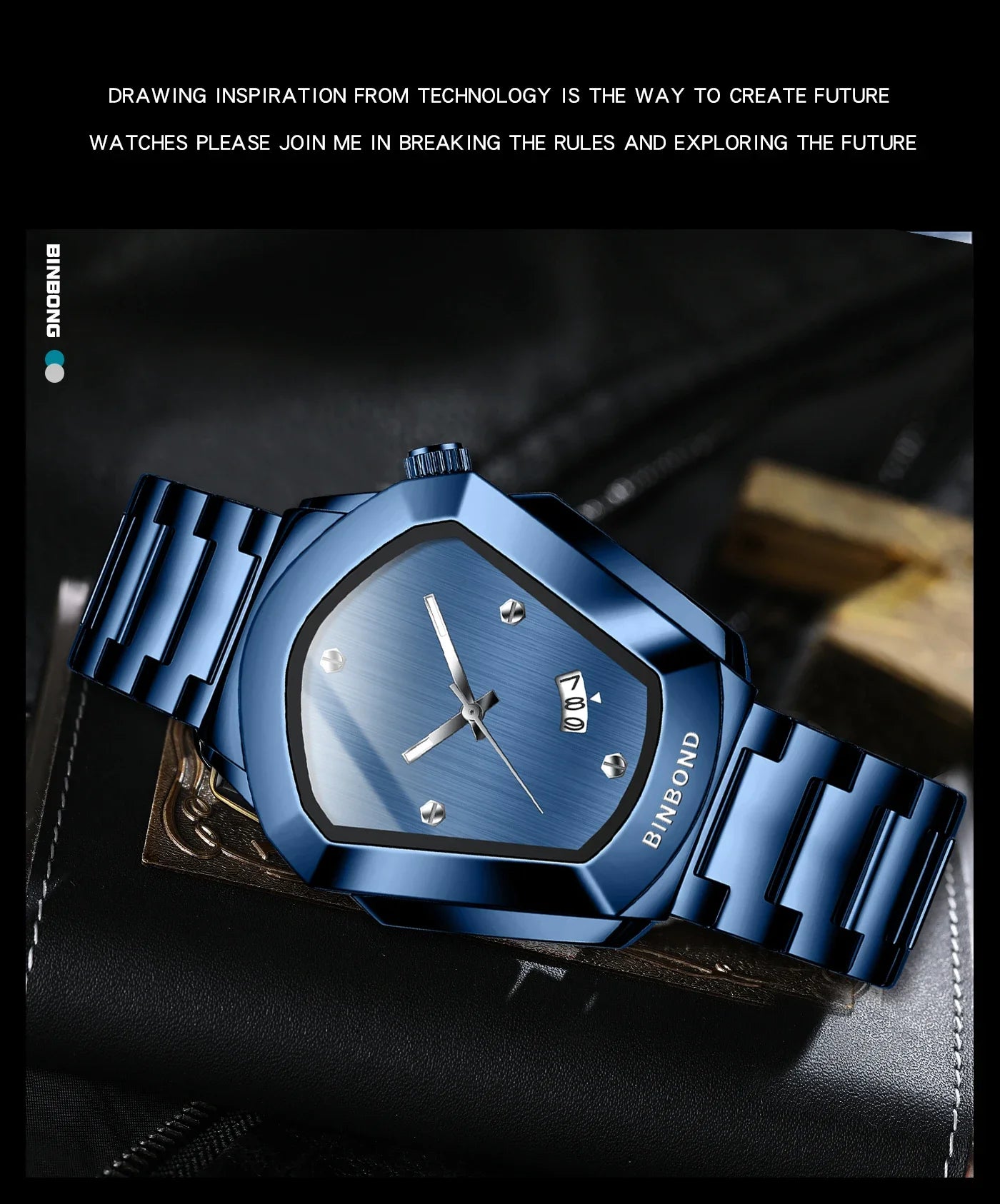 BINBOND Luxury Mens Watches Stainless Steel Strap New Concept Quartz Calendar Business Sports WristWatch Fashion Watches For Men