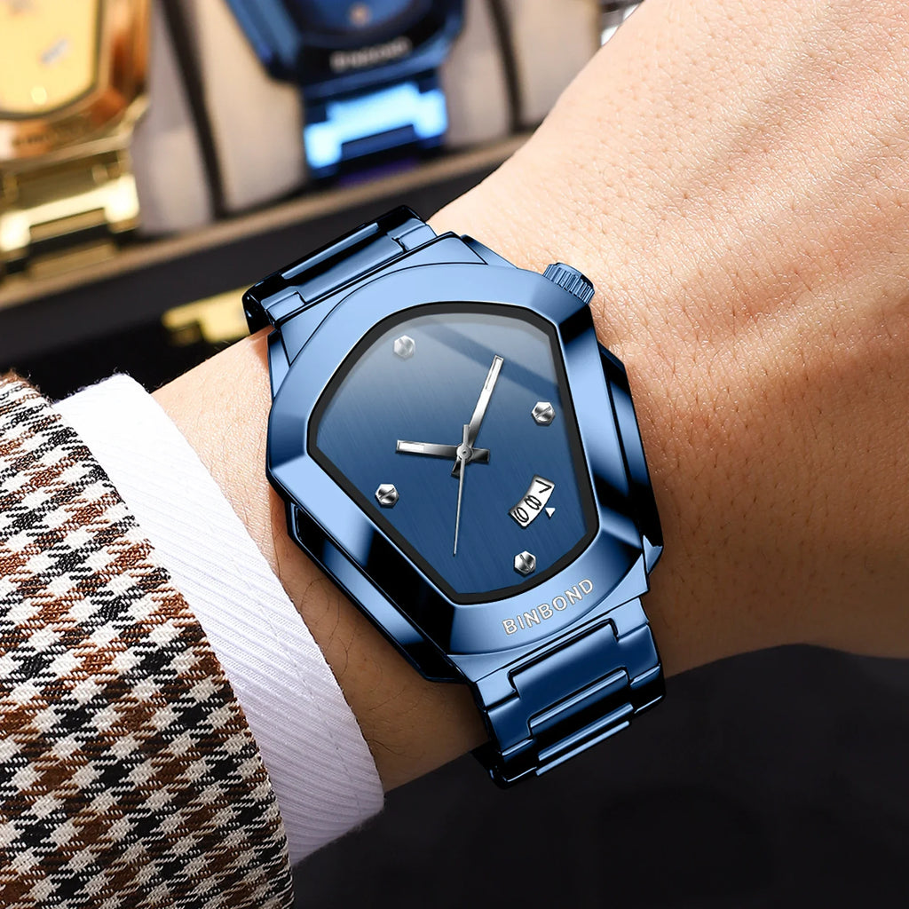 BINBOND Luxury Mens Watches Stainless Steel Strap New Concept Quartz Calendar Business Sports WristWatch Fashion Watches For Men
