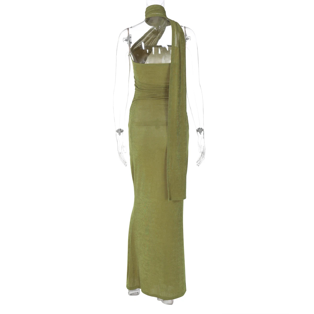 Hugcitar Elegant Solid Halter Sleeveless Backless Ruched Sexy Bodycon Maxi Dress Summer Women Y2K Outfit Evening Party Festival