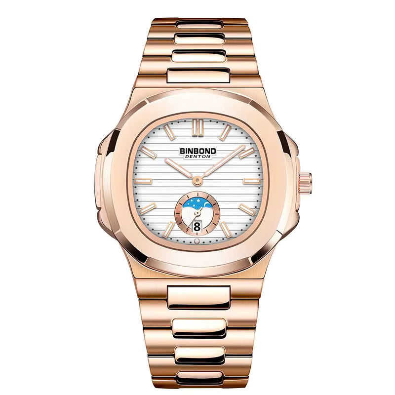 BINBOND Men's Business Quartz Watch – Stainless Steel Waterproof Wristwatch