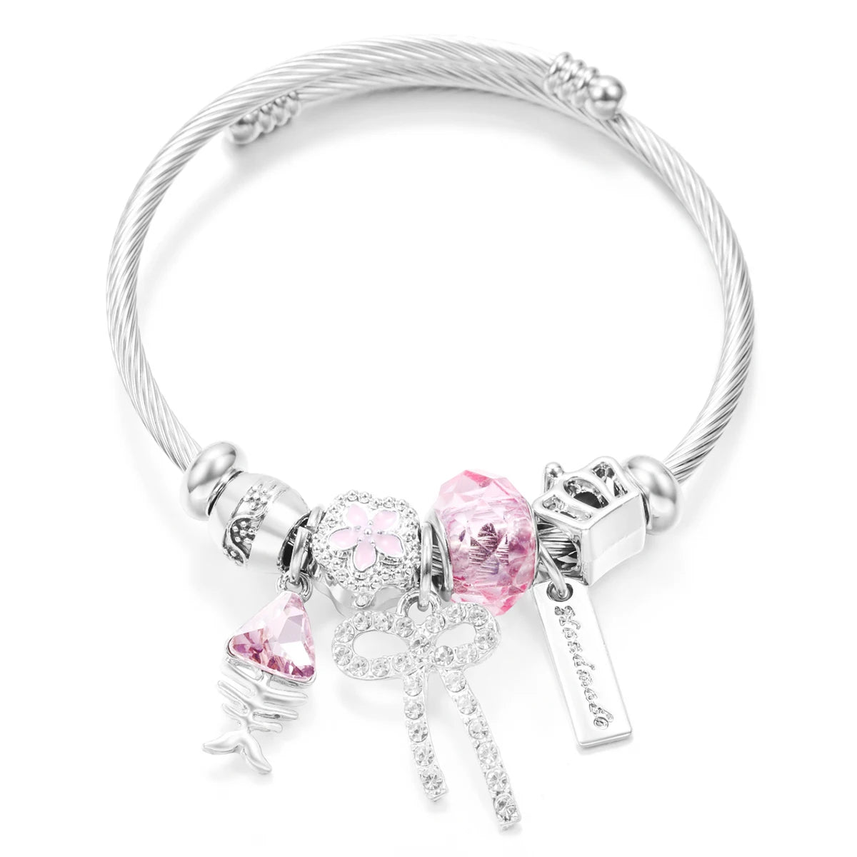 New Butterfly Crystal Tree of Life Beaded Pendant Bracelet Stainless Steel 4 Colors Closure Bangles Women Bracelet Accessories