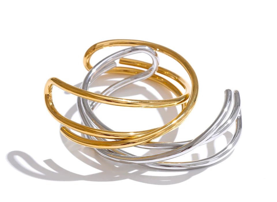 Yhpup 58mm Open Stainless Steel Metal Hollow Line Fashion Bracelet Bangle for Women Smooth Personalized Wrist Jewelry Wholesale