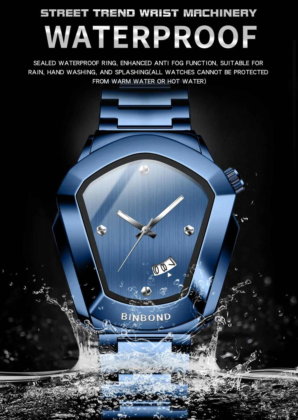 BINBOND Luxury Mens Watches Stainless Steel Strap New Concept Quartz Calendar Business Sports WristWatch Fashion Watches For Men