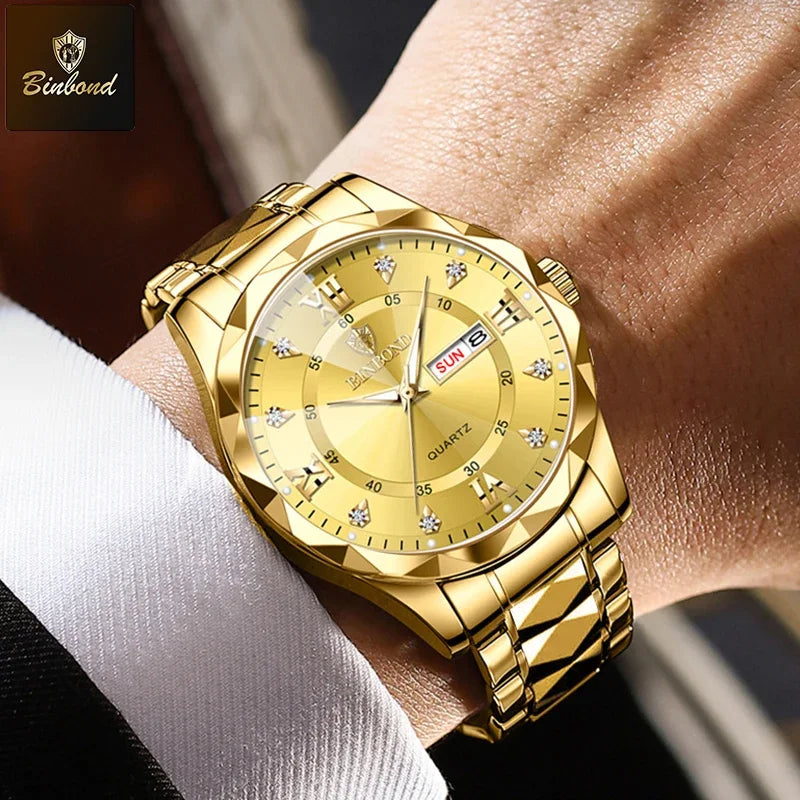 BINBOND 2pcs/Set Couple Watches Fashion Diamond Valentine Day Gift Stainless Steel Waterproof Watch Men Women New Quartz Watches