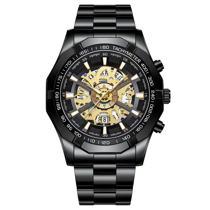 Binbond Mens Watches Top Brand Luxury Stainless Steel Waterproof Hollow Out Blue Big Male Wristwatches Relogio Masculino 2023