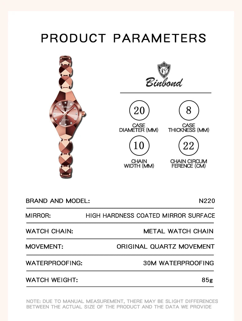 BINBOND New Fashion Quartz Women's Watches Luxury Stainless Steel Strap Waterproof Elegant Lady Bracelet Watch Relogio Feminino