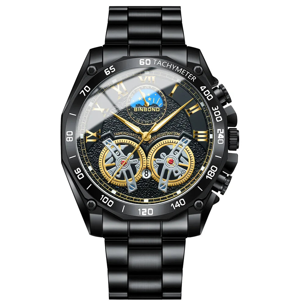 BINBOND Luxury Men Quartz Watches Fashion Concept Decorative Dial Casual Military Sports Wristwatch Waterproof Men's Clock