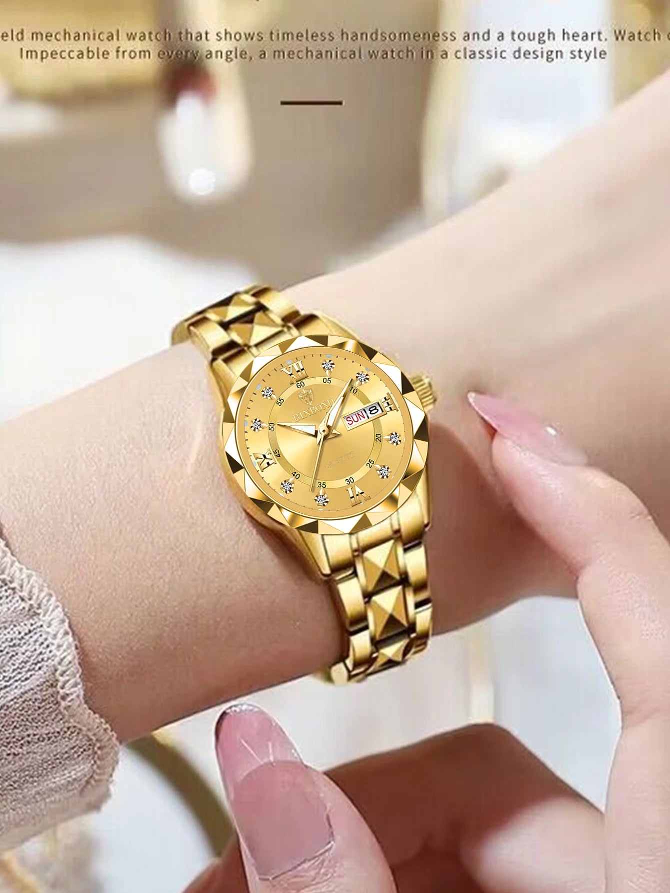 2pcs/Set BINBOND Couple Quartz Watches 30M Waterproof Fashion Diamond Valentine Day Gift Stainless Steel Watch Men Women Watch
