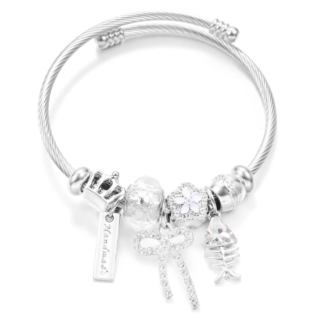 New Butterfly Crystal Tree of Life Beaded Pendant Bracelet Stainless Steel 4 Colors Closure Bangles Women Bracelet Accessories