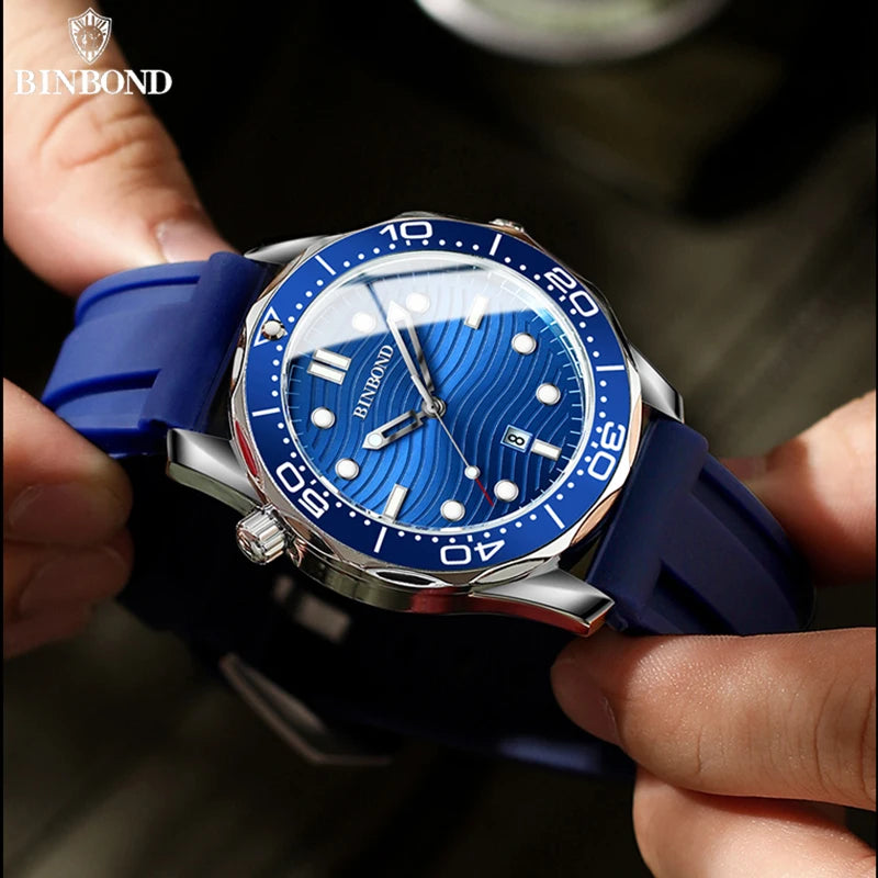 BINBOND Brand New Fashion Ultra-thin Sea Horse Series Men Business Quartz  Watches Waterproof Luminous Sports Casual Men's Watch