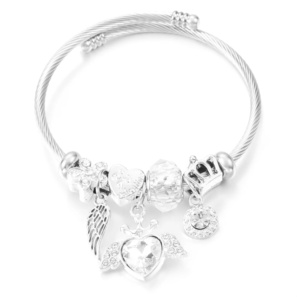 New Butterfly Crystal Tree of Life Beaded Pendant Bracelet Stainless Steel 4 Colors Closure Bangles Women Bracelet Accessories
