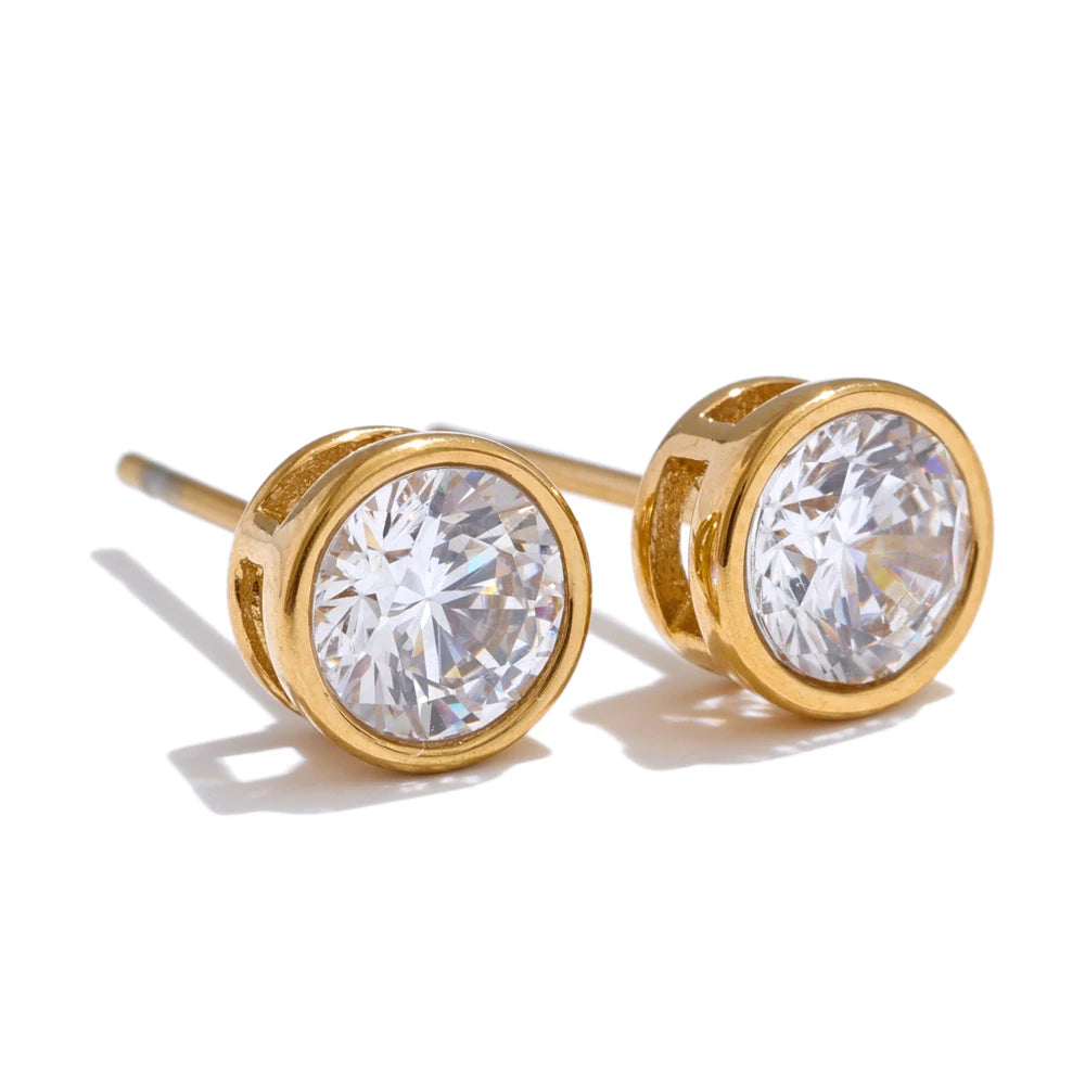 Yhpup High-Grade AAA Shiny Cubic Zirconia Round Stud Earrings Luxury Stainless Steel Daily Premium Jewelry Accessories