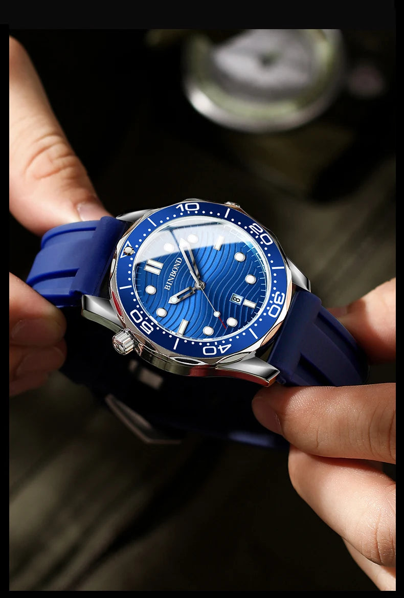 BINBOND Brand New Fashion Ultra-thin Sea Horse Series Men Business Quartz  Watches Waterproof Luminous Sports Casual Men's Watch