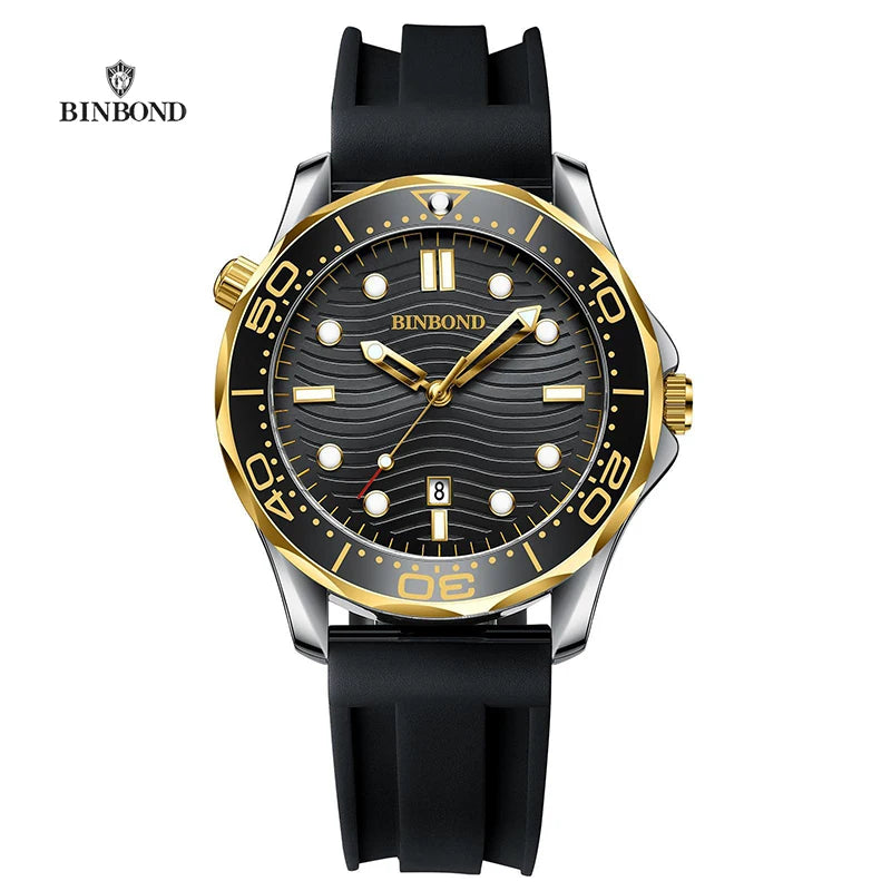 BINBOND Brand New Fashion Ultra-thin Sea Horse Series Men Business Quartz  Watches Waterproof Luminous Sports Casual Men's Watch