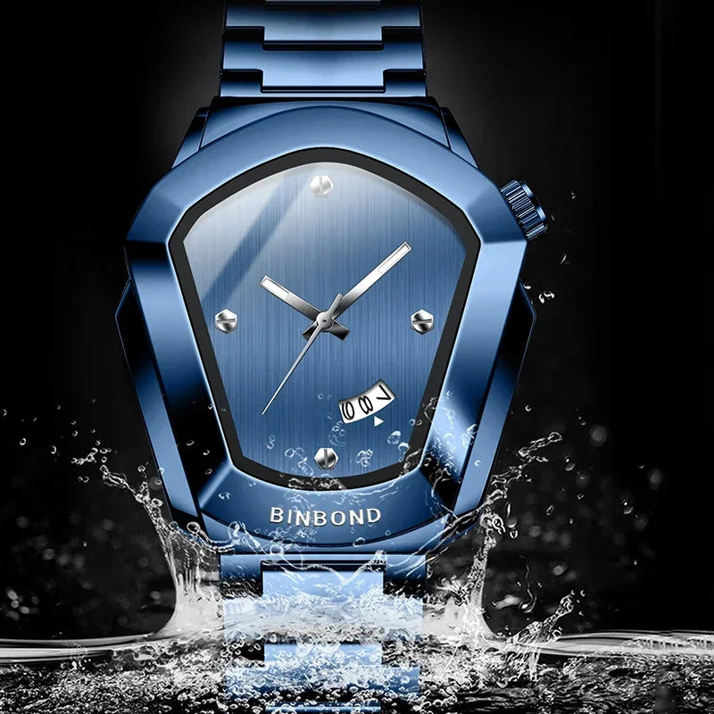 BINBOND Luxury Mens Watches Stainless Steel Strap New Concept Quartz Calendar Business Sports WristWatch Fashion Watches For Men