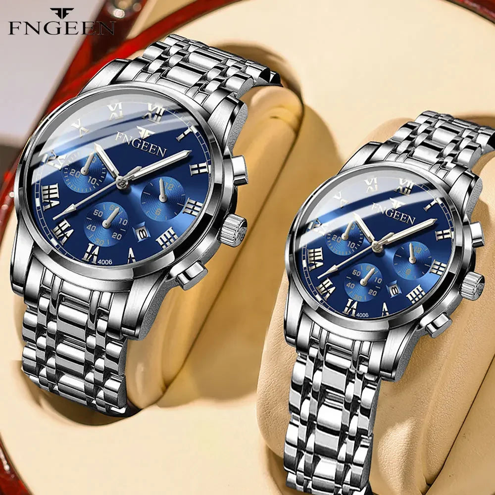 BINBOND 2pcs Couple Watches Fashion Top Brand Men Ladies for Quartz Watch Lover Waterproof Stainless Steel Watch Valentine Gift