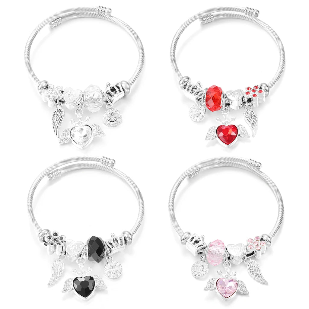 New Butterfly Crystal Tree of Life Beaded Pendant Bracelet Stainless Steel 4 Colors Closure Bangles Women Bracelet Accessories